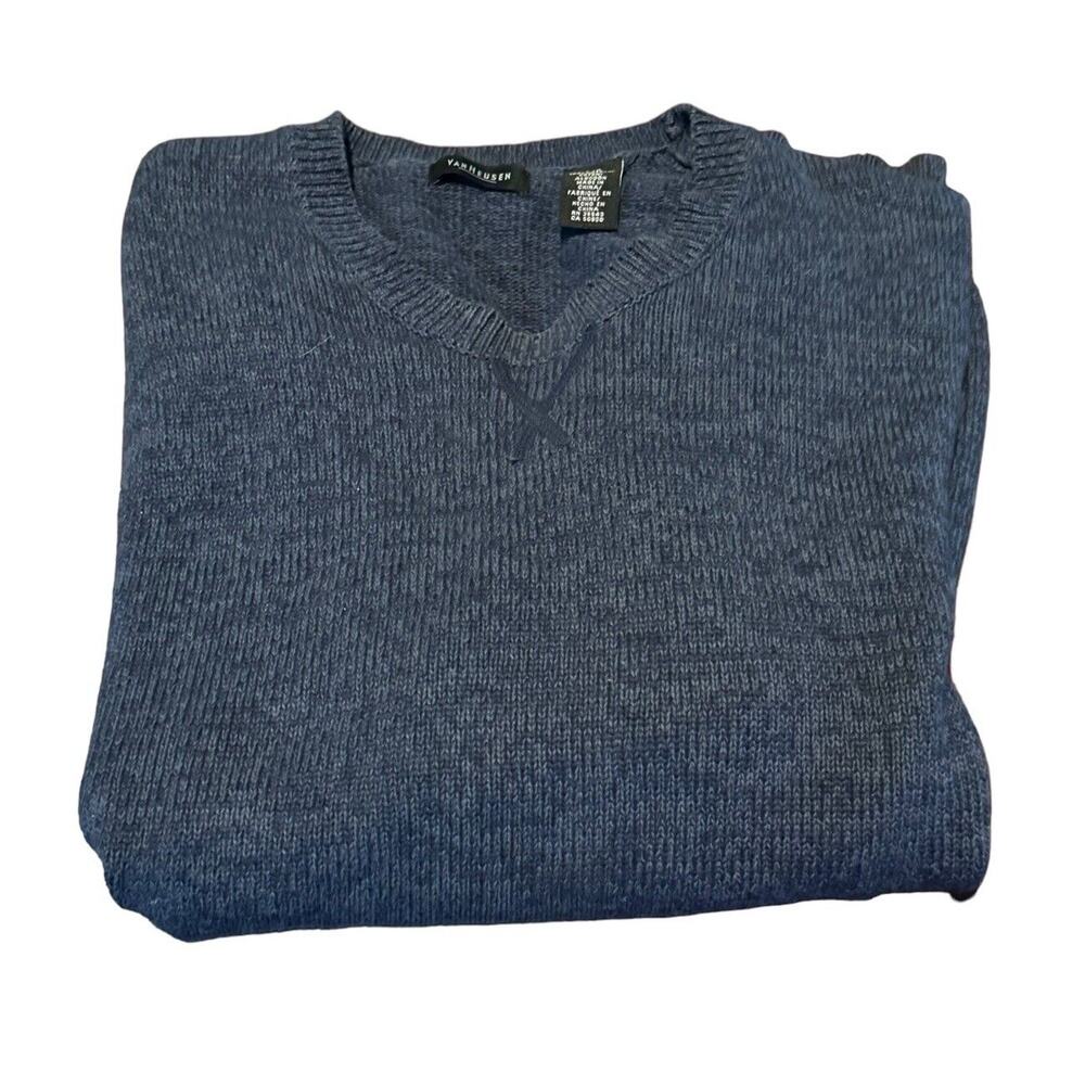 Van Heusen Large Blue Long Sleeve V-Neck Men’s Sweater 36543 Cotton Elastic Band